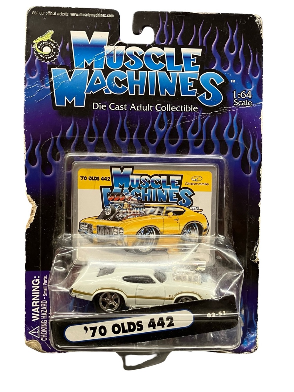 Vtg 2002 Muscle Machines 1970 Oldsmobile 442 White 1:64 Scale Diecast Car